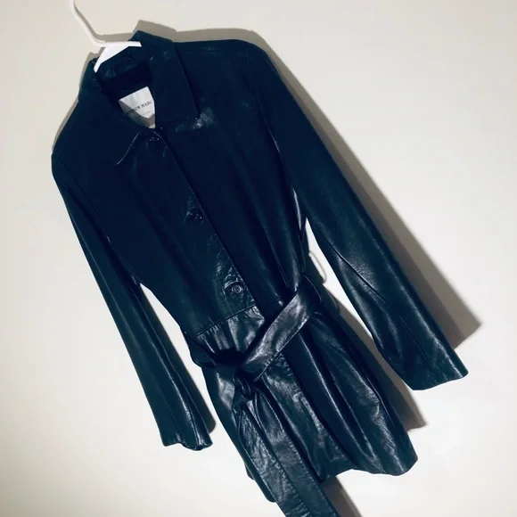 ANDREW MARC BLACK LEATHER COAT